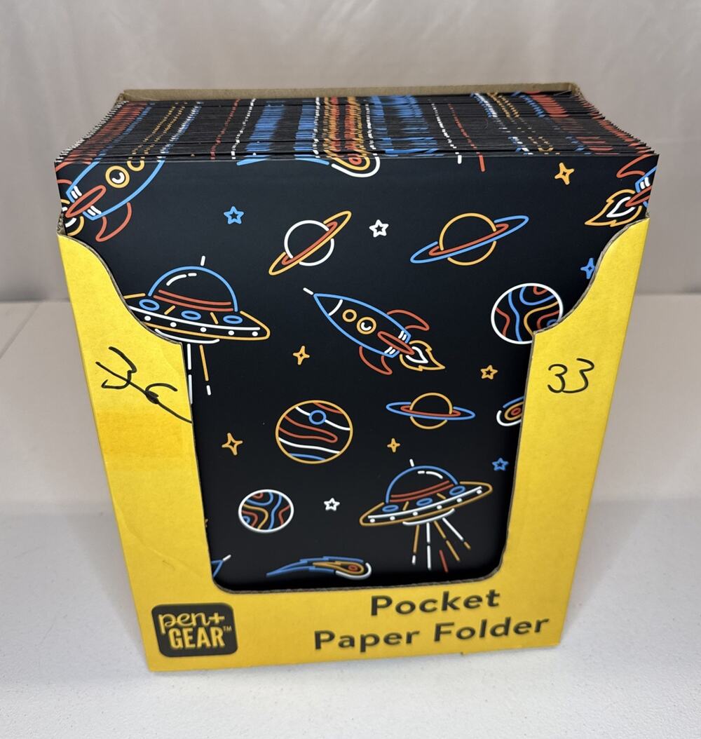 33 Pack Pen+Gear 2-Pocket Paper Folder Neon Space Black 3-Hole School Supply Lot